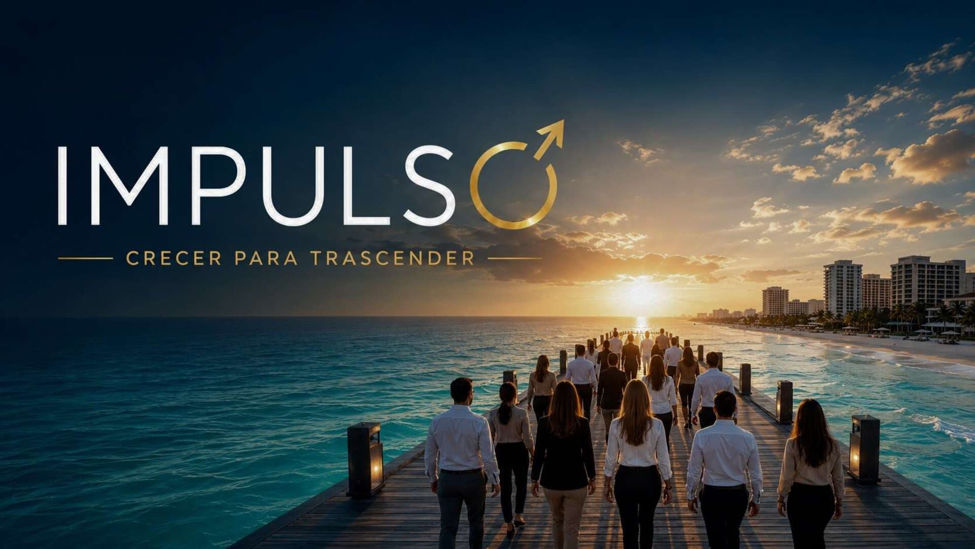 Colaboradores de SaleVale caminando por el muelle al atardecer